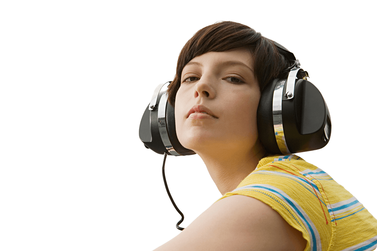 Person wearing headphones for audio ad production